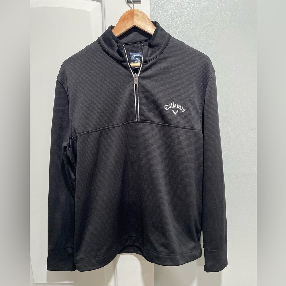 CALLAWAY Golf Weather Series 1/4 Zip Pullover Black Waffle Knit Mens Medium